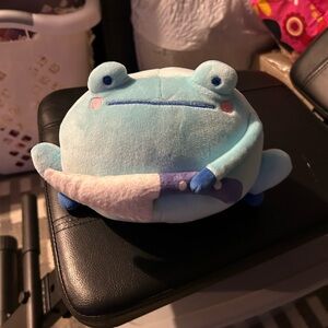 Adorable Blue and White Frog Plush With Knife